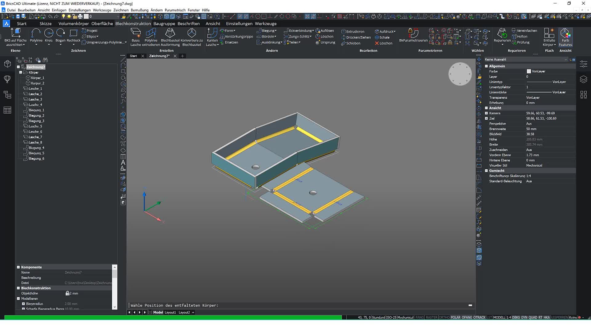 Entfalte Körper - Speichere 2D Geometrie