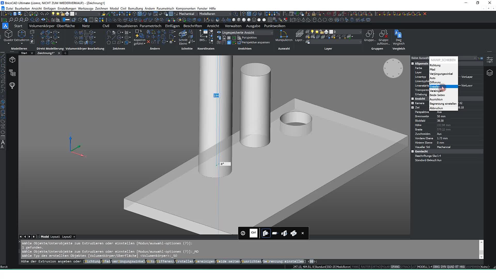 Bohrungen in 3D Objekten platzieren