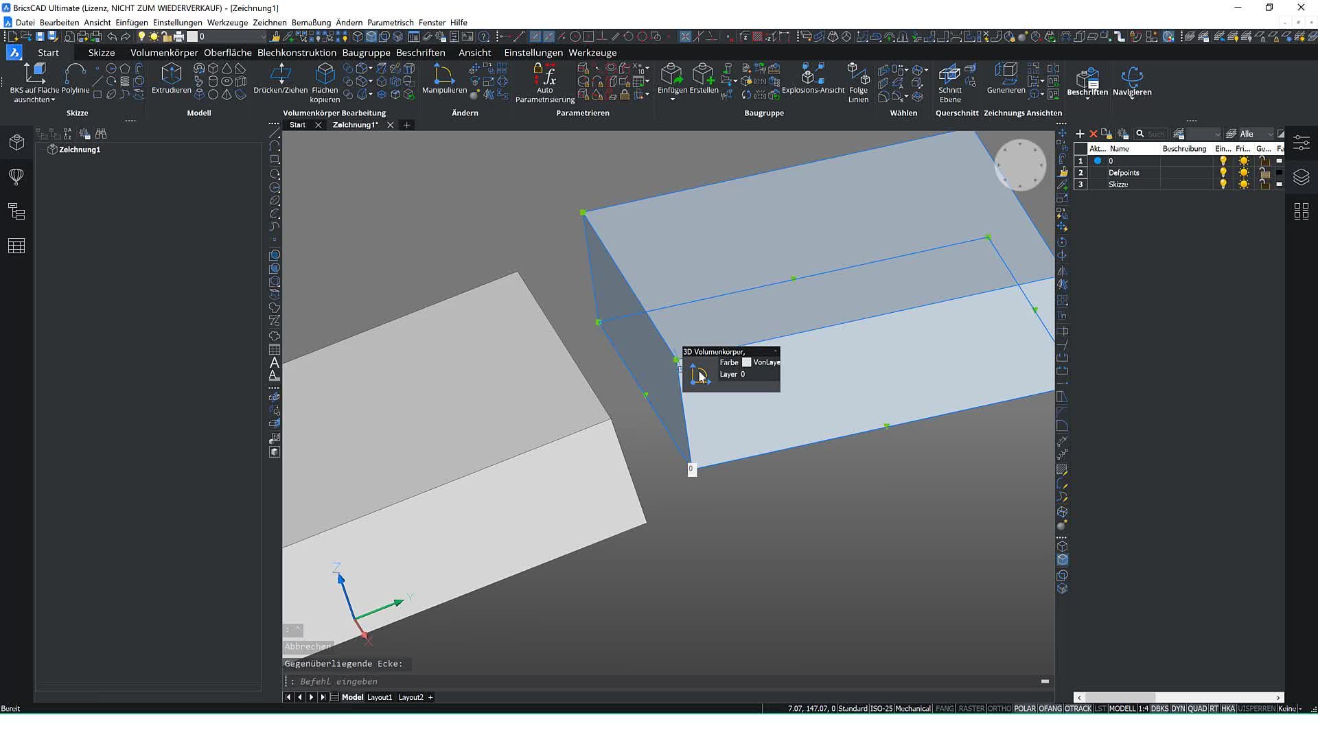 3D Volumenkörper Schalen konvertieren zum Blech