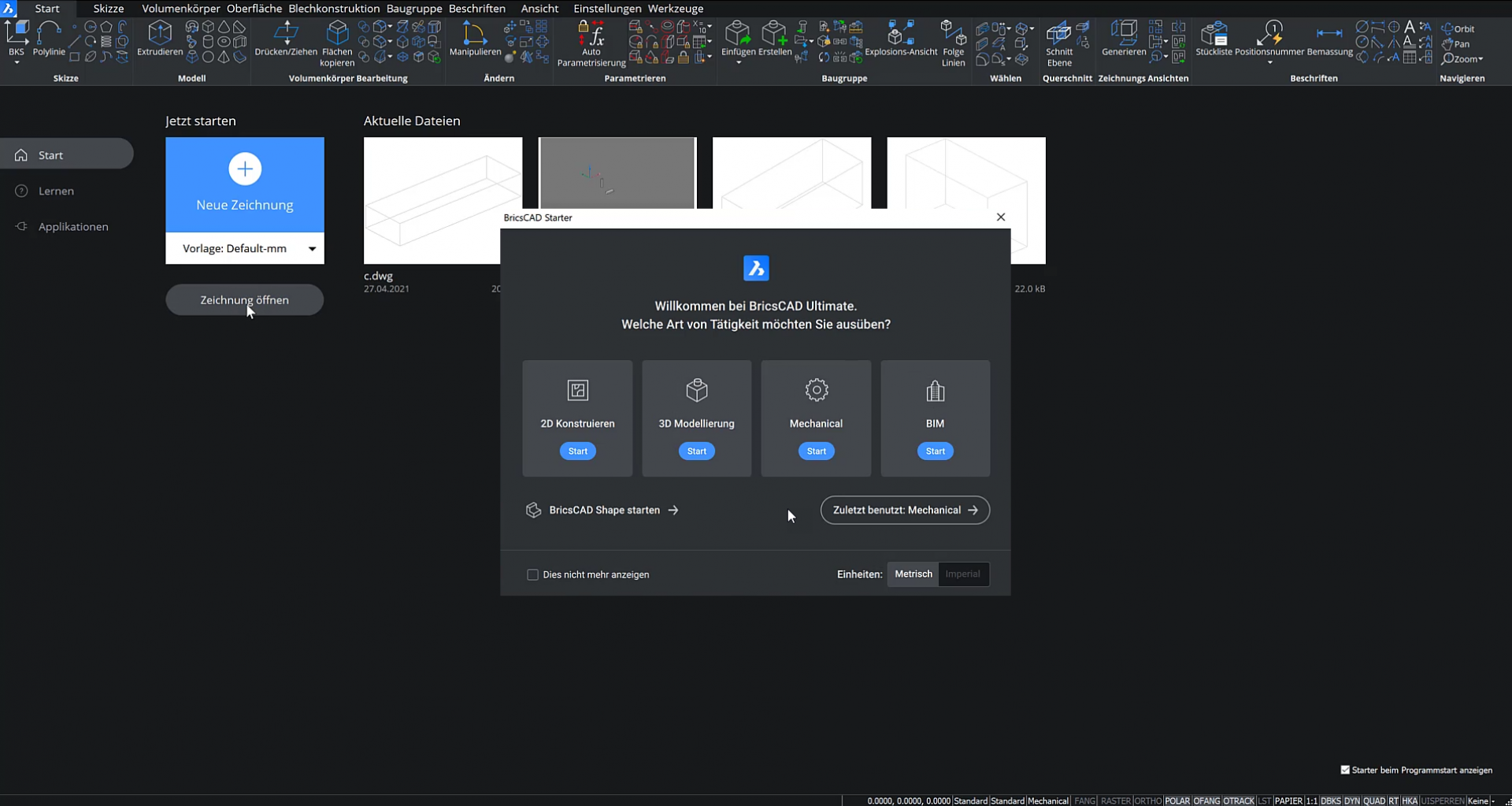Profil und Oberfläche - BricsCAD Blechkonstruktion