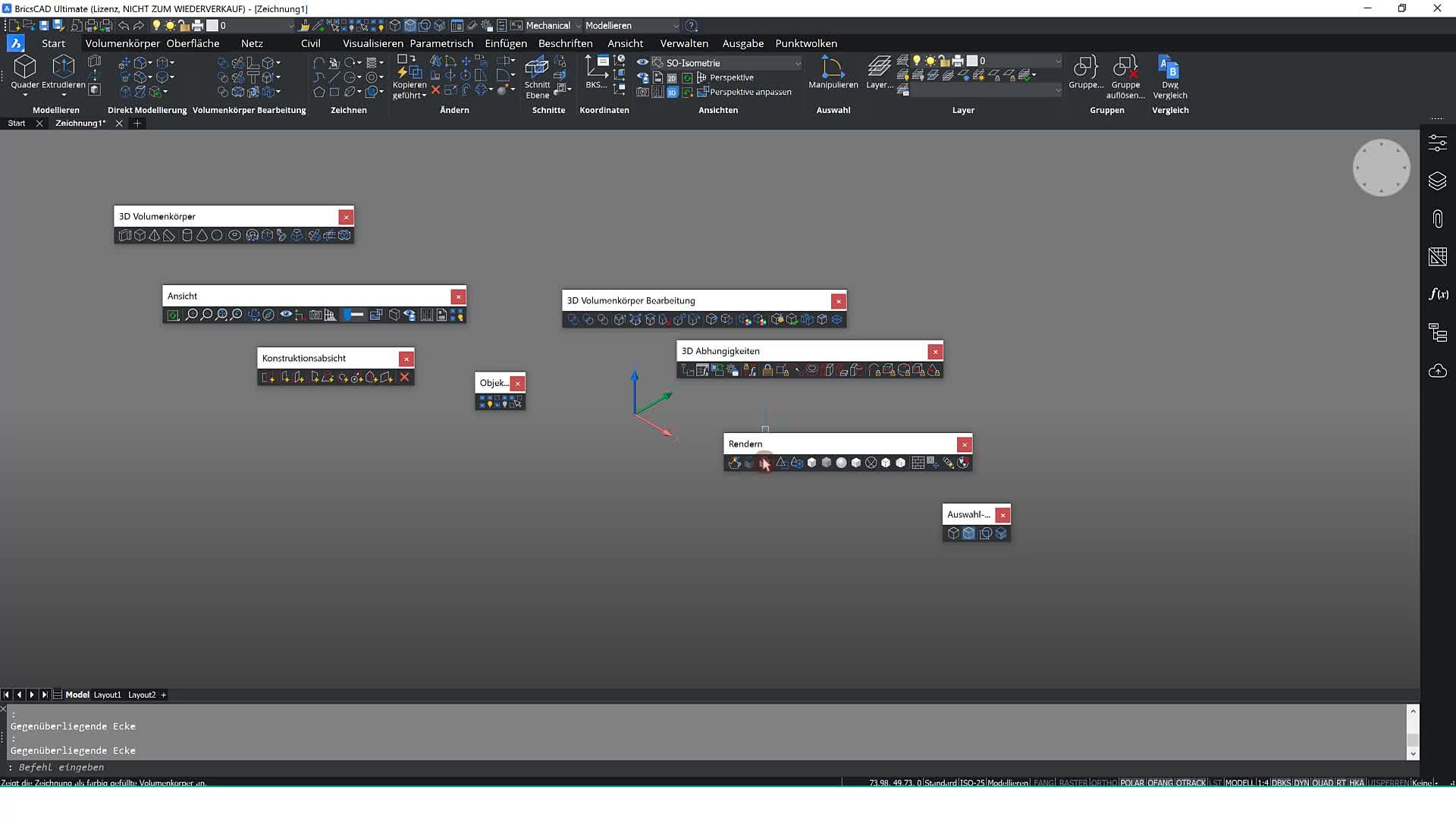 Benutzeroberfläche und Werkzeugkästen - BricsCAD 3D