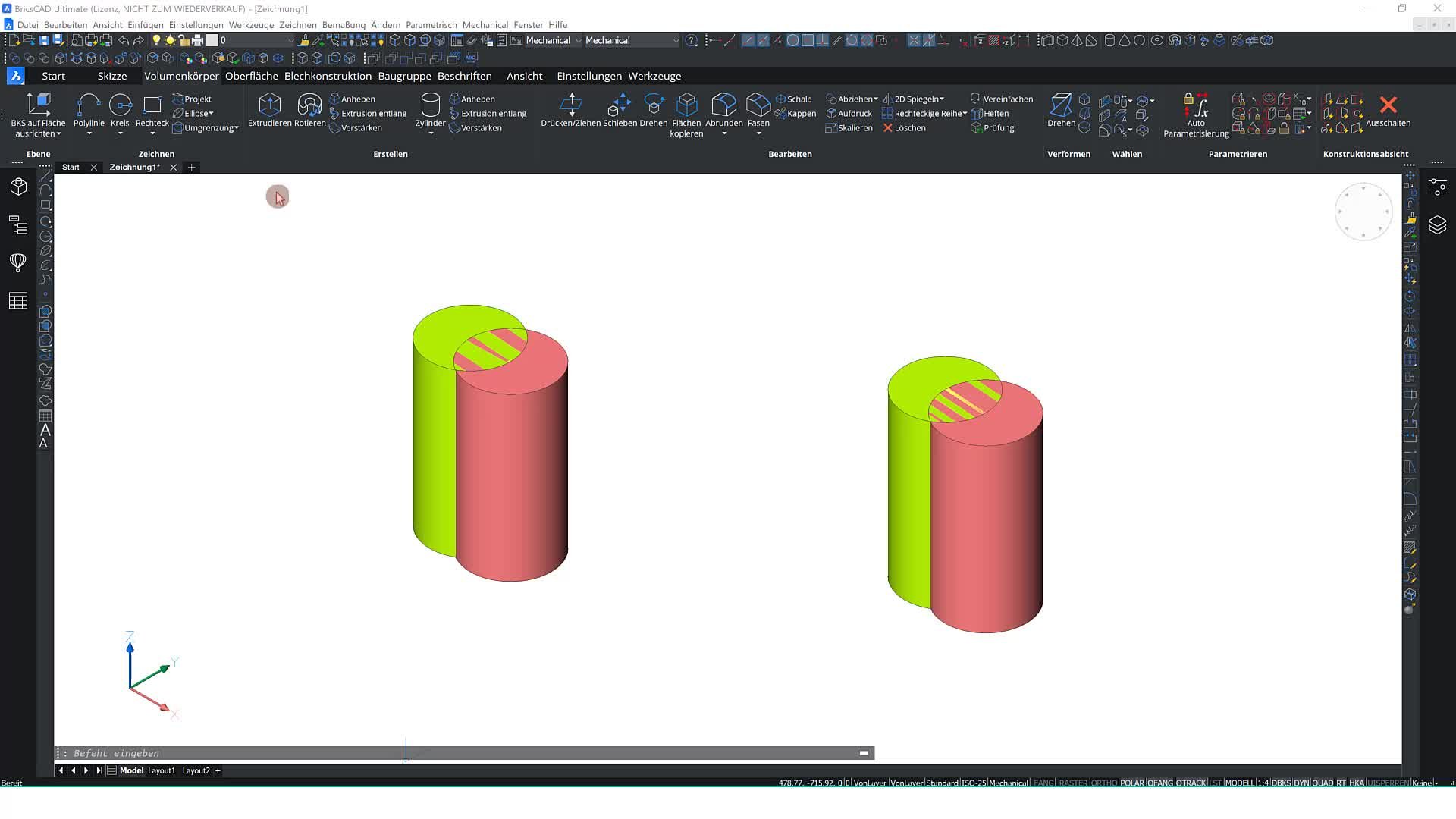 Schnittmenge und überlagern von 3D Objekten