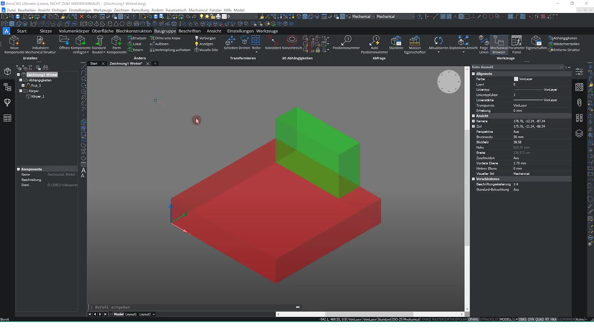 3D-Abhängigkeit Winkel 